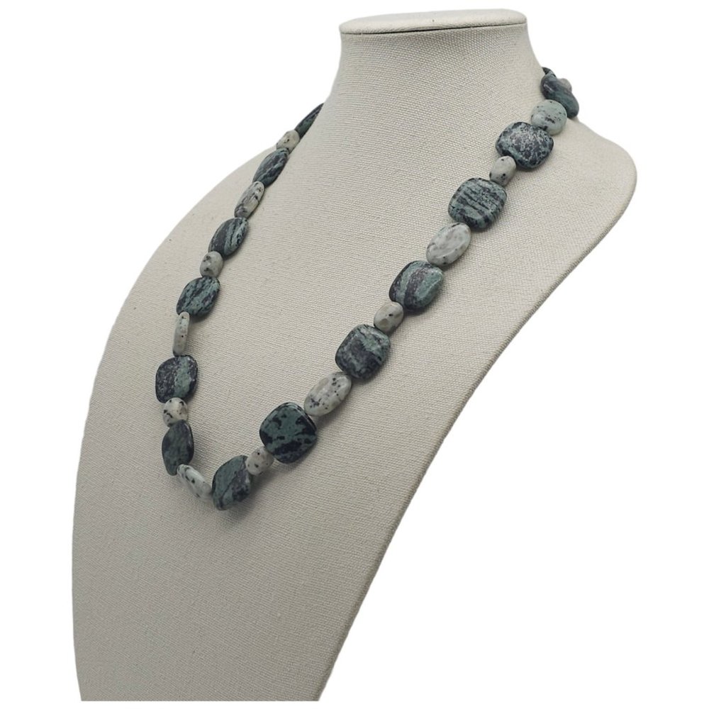 Green Moss Agate Blue Jasper Beaded Necklace 27" Sterling Silver 925 Stamped M16 - Picture 5 of 10